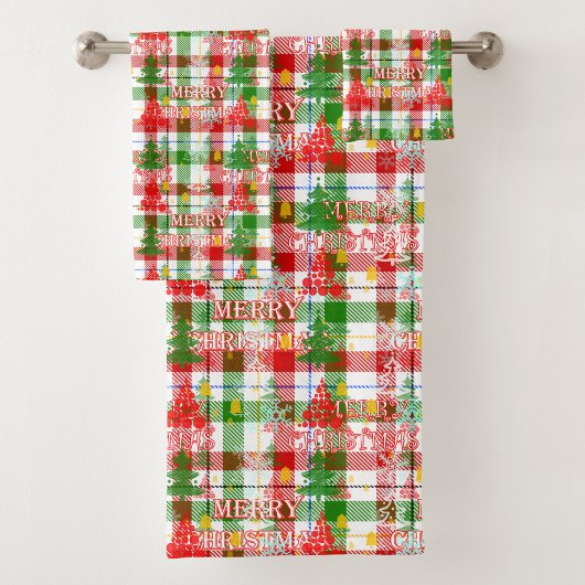 Prettig kerstfeest decoratieve geruite tartan bad handdoek