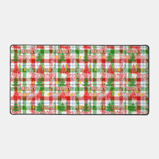 Prettig kerstfeest decoratieve geruite tartan bureaumat (Voorkant)