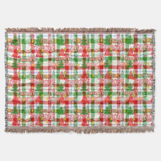 Prettig kerstfeest decoratieve geruite tartan deken (Voorkant)