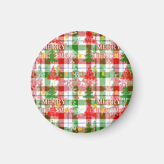 Prettig kerstfeest decoratieve geruite tartan magneet (Voorkant)