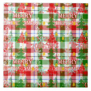 Prettig kerstfeest decoratieve geruite tartan tegeltje