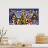 Prettig kerstfeest decoratieve kunst met Kerstman  Poster (Keuken)
