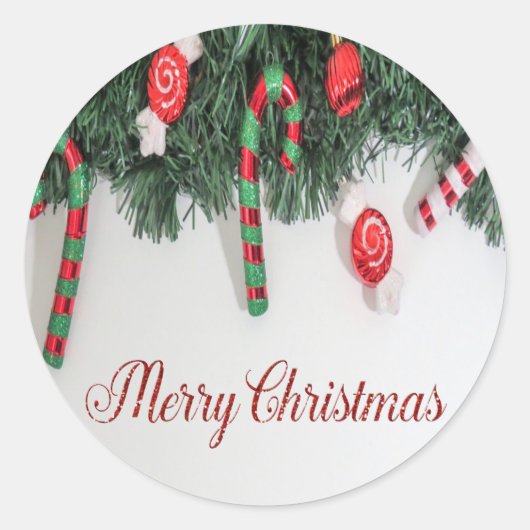 Prettig kerstfeest,Dennenboom,Kerststok Ronde Sticker (Voorkant)