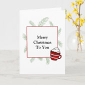 Prettig kerstfeest dennennaalden en warme chocolad kaart (Gele Bloem)