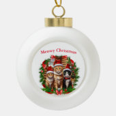 Prettig kerstfeest Dieren Keramische Bal Ornament (Voorkant)