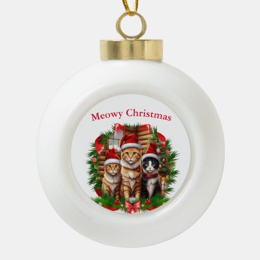 Prettig kerstfeest Dieren Keramische Bal Ornament (Voorkant)