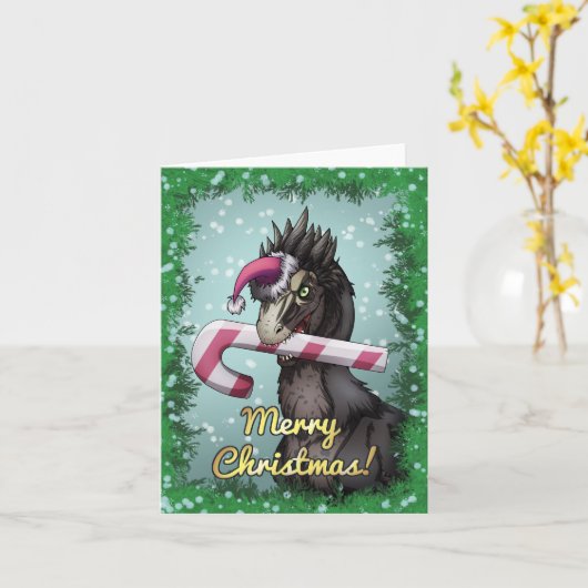 Prettig kerstfeest dinosaurus kaart (Gele Bloem)