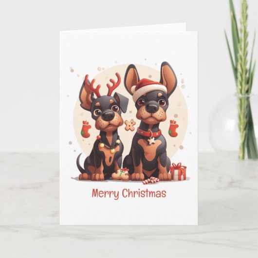 Prettig kerstfeest Dobermann honden Feestdagen Kaart (Voorkant)