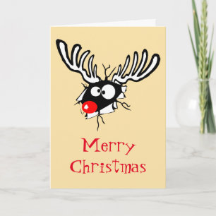 Prettig kerstfeest! Dolle rendier met rode neus Feestdagen Kaart