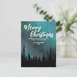 Prettig kerstfeest Donkere nachthemel bos Vakantie Feestdagenkaart