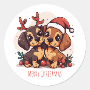 Prettig kerstfeest Doxheren Honden Ronde Sticker