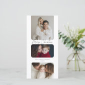 Prettig kerstfeest Drie foto Vakantie Feestdagenkaart (Staand voorkant)