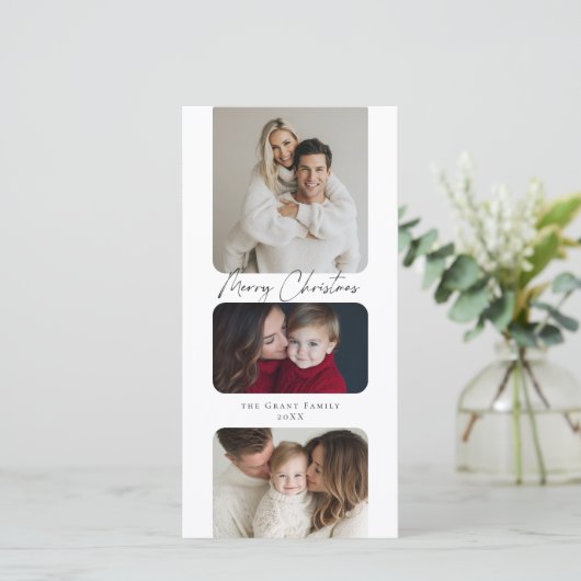 Prettig kerstfeest Drie foto Vakantie  Feestdagenkaart (Staand voorkant)