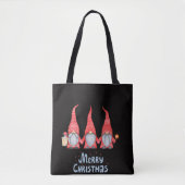 Prettig kerstfeest Drie Kabouters Zwarte Boodschap Tote Bag (Voorkant)