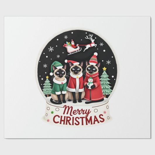 Prettig kerstfeest Drie Kerstman Elf Rendier Siame Cadeaupapier (Vlak)