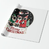 Prettig kerstfeest Drie Kerstman Elf Rendier Siame Cadeaupapier (Uitgerold)