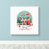 Prettig kerstfeest Drie Kerstman Elf Rendier Siame Canvas Afdruk (Insitu (Houten vloer))