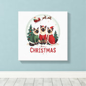 Prettig kerstfeest Drie Kerstman Elf Rendier Siame Canvas Afdruk (Insitu (Houten vloer))
