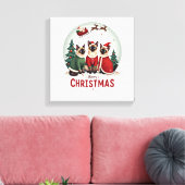 Prettig kerstfeest Drie Kerstman Elf Rendier Siame Canvas Afdruk (Insitu (Woonkamer))