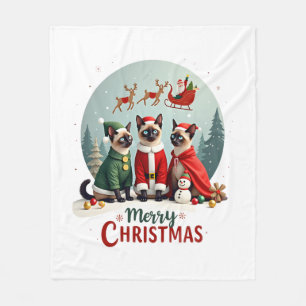 Prettig kerstfeest Drie Kerstman Elf Rendier Siame Fleece Deken
