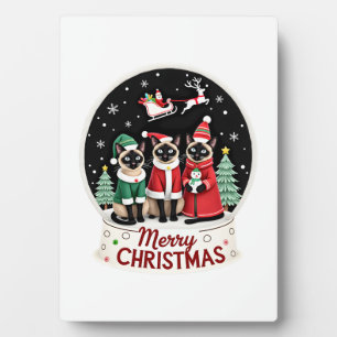 Prettig kerstfeest Drie Kerstman Elf Rendier Siame Fotoplaat