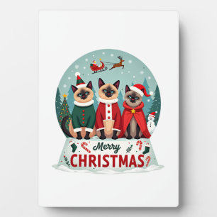 Prettig kerstfeest Drie Kerstman Elf Rendier Siame Fotoplaat