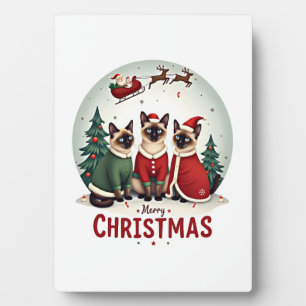 Prettig kerstfeest Drie Kerstman Elf Rendier Siame Fotoplaat