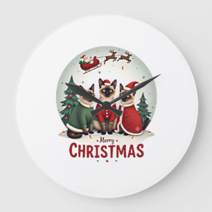 Prettig kerstfeest Drie Kerstman Elf Rendier Siame Grote Klok