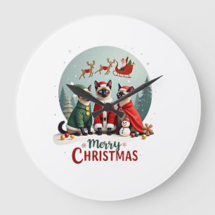 Prettig kerstfeest Drie Kerstman Elf Rendier Siame Grote Klok