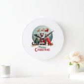 Prettig kerstfeest Drie Kerstman Elf Rendier Siame Grote Klok (Huis)
