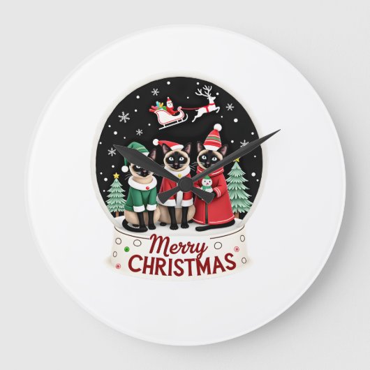 Prettig kerstfeest Drie Kerstman Elf Rendier Siame Grote Klok (Voorkant)