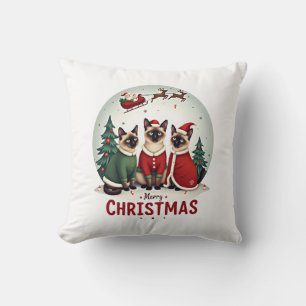 Prettig kerstfeest Drie Kerstman Elf Rendier Siame Kussen