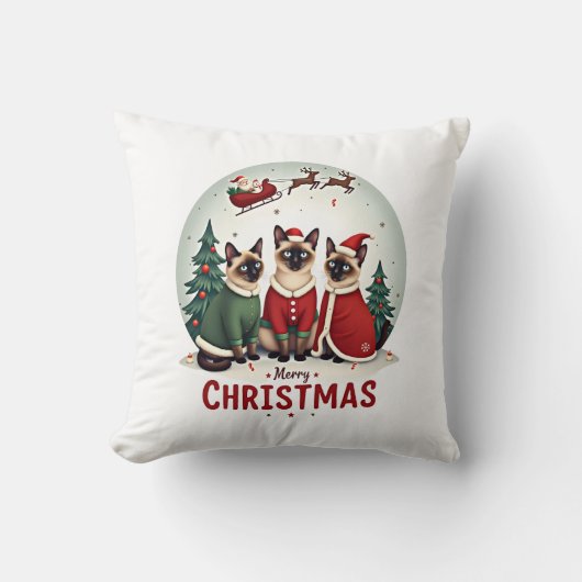 Prettig kerstfeest Drie Kerstman Elf Rendier Siame Kussen (Voorkant)