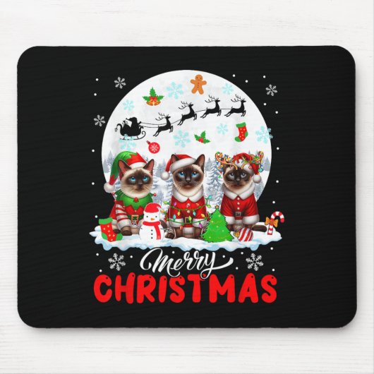 Prettig kerstfeest Drie Kerstman Elf Rendier Siame Muismat (Voorkant)
