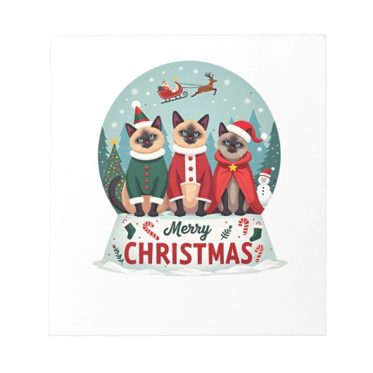 Prettig kerstfeest Drie Kerstman Elf Rendier Siame Notitieblok (Voorkant)