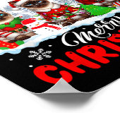 Prettig kerstfeest Drie Kerstman Elf Rendier Siame Poster (Hoek)