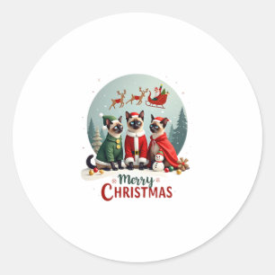 Prettig kerstfeest Drie Kerstman Elf Rendier Siame Ronde Sticker