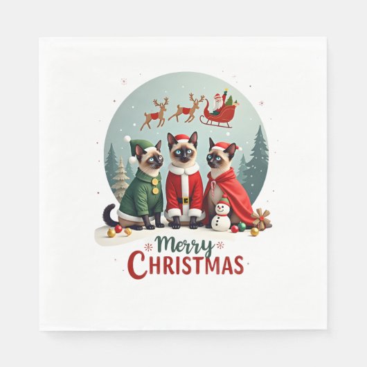 Prettig kerstfeest Drie Kerstman Elf Rendier Siame Servet (Voorkant)