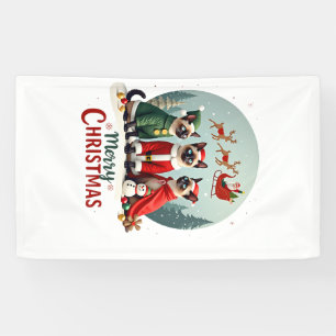 Prettig kerstfeest Drie Kerstman Elf Rendier Siame Spandoek
