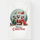 Prettig kerstfeest Drie Kerstman Elf Rendier Siame Spandoek (Verticaal)