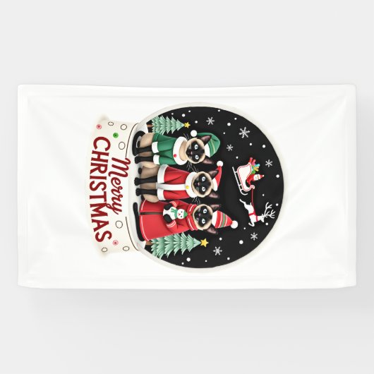 Prettig kerstfeest Drie Kerstman Elf Rendier Siame Spandoek (Horizontaal)