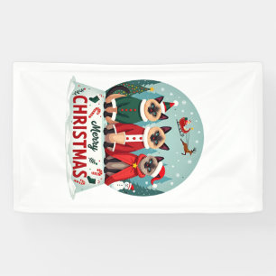 Prettig kerstfeest Drie Kerstman Elf Rendier Siame Spandoek