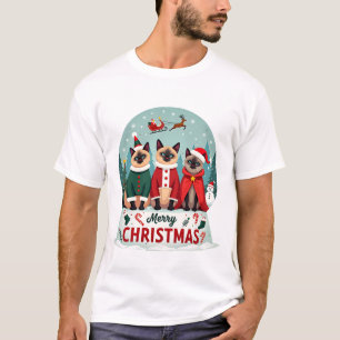 Prettig kerstfeest Drie Kerstman Elf Rendier Siame T-shirt