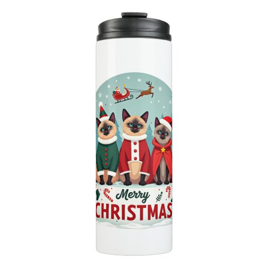 Prettig kerstfeest Drie Kerstman Elf Rendier Siame Thermosbeker (Voorkant)