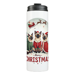 Prettig kerstfeest Drie Kerstman Elf Rendier Siame Thermosbeker
