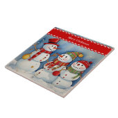 Prettig kerstfeest, Drie Kleurrijke Sneeuwmannen, Tegeltje (Zijkant)