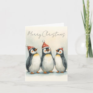 Prettig kerstfeest Drie Pinguïns kerstkaart Feestdagen Kaart