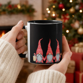 Prettig Kerstfeest Drie Rode Gnome Zwarte Koffiemo Mok