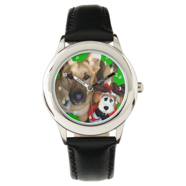 Prettig kerstfeest Duitse Herdershond horloge (Voorkant)
