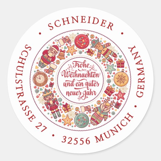 Prettig Kerstfeest Duitse Retouradres Ronde Sticker (Voorkant)